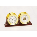 4 1/2" Ship's Bell Dial Clock & Barometer w/ Hinged Bezel on Double Base